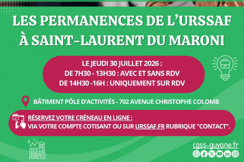 📢 Permanence URSSAF à Saint-Laurent du Maroni